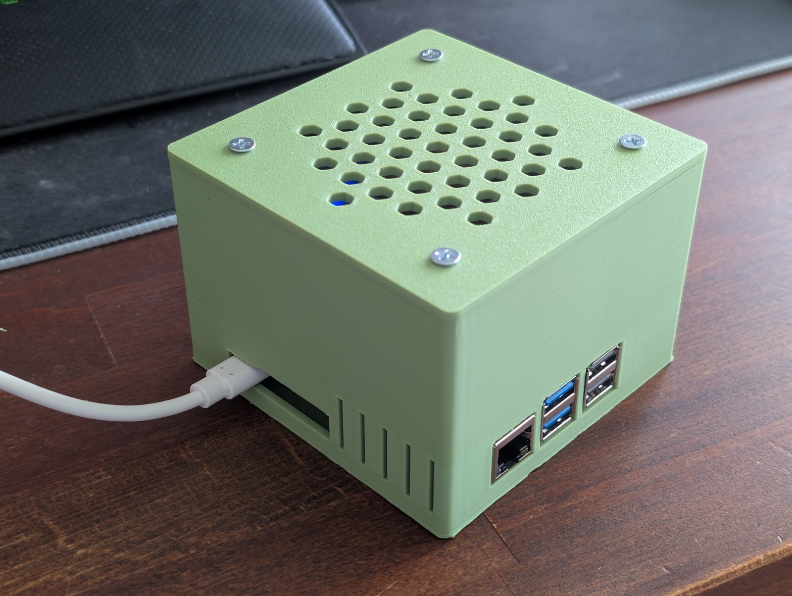 Recessed ports with cable plugged in