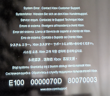 Xbox E100 error - missing or invalid system partitions